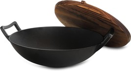 Cast Iron wok With Lid Traditional Hammered Chinese Iron wok Kitchen Coo... - £50.28 GBP