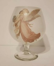 Frosted Glass Brandy Snifter Candle Holder Pink Victorian Angel &amp; Child Bouquet - £11.76 GBP