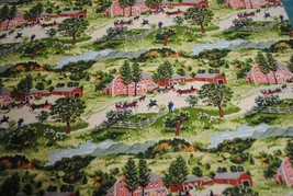 Grandma Moses Checkerboard House Rare Vintage Fabric - £39.02 GBP