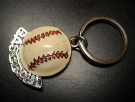 Baseball Key Chain Metal Ivory Colored Partial Baseball with Red Stitching - £7.18 GBP