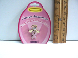 Breast Cancer Awareness Angel Tac Pin Crystal Pink Enamel Ribbon 1 1/8&quot; High NEW - £11.64 GBP