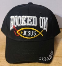 HOOKED ON JESUS FISH I LOVE JESUS RELIGION BASEBALL CAP ( BLACK ) - $11.16