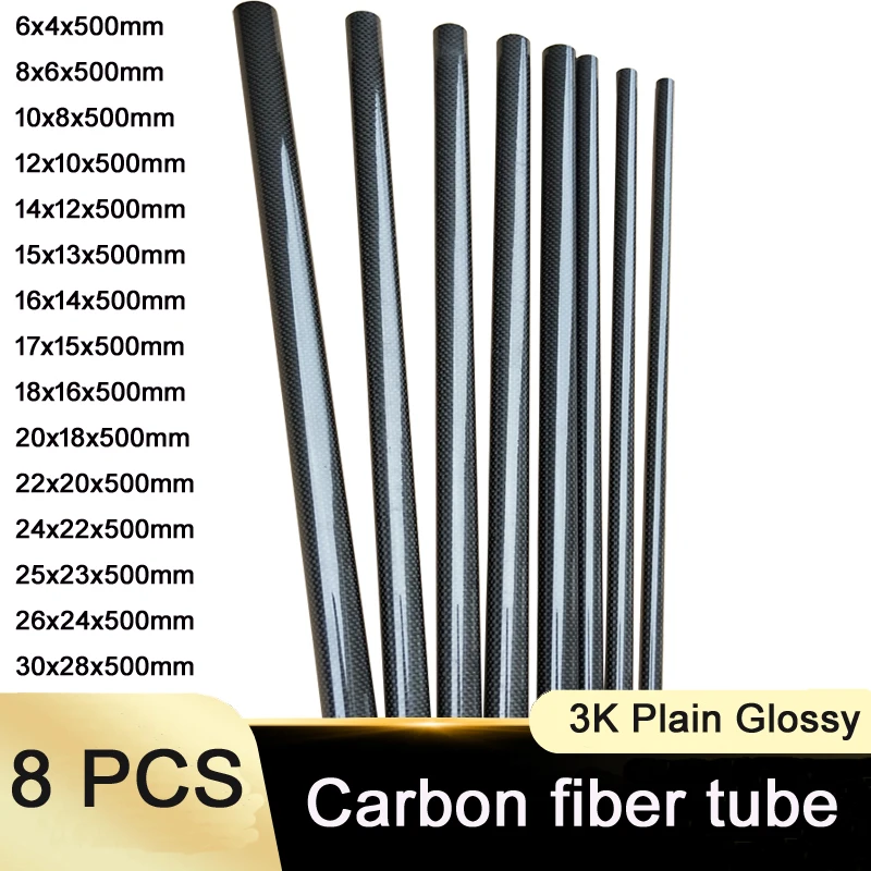 8PC 3K Plain glossy carbon fiber tube length 500mm carbon tube drone acc... - £28.00 GBP+