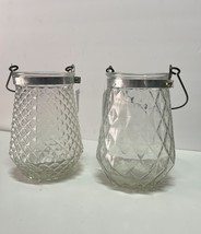 Scratch &amp; Dent Set of 2 Textured Clear Glass 6 Inch Diameter Candle Lant... - £38.65 GBP