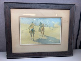 Vintage Framed Print Reproduction Frederic Remington Painting &quot;The Parley&quot; - £26.30 GBP