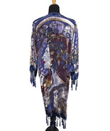 DeLuxe Indigo Blue Vintage Velvet&amp;Silk Beaded Mucha Astrologer Boho Kimono - $315.59 CAD