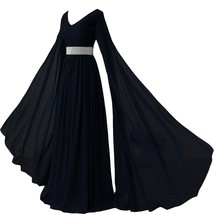 V Neck Long Sleeves Chiffon Formal Prom Vintage Evening Dresses Plus Size Dark N - £111.12 GBP
