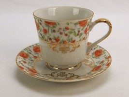 Vintage Napcoware Cup and Saucer, Orange Roses &amp; Wildflowers, Gold Paint... - $14.65