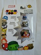 New Marvel Tsum Tsum 3 Pack Series 1 Captain America Rocket Raccoon Spider Women - £9.44 GBP