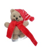 Vintage Avon Fuzzy Flocked Teddy Bear Pin Ice Skate Skating Winter Hat H... - £7.85 GBP