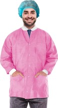 Disposable Lab Jackets, 32&quot; Long. Pack of 10 Pink Hip-Length Work Gowns ... - $40.65