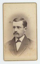 Antique CDV Circa 1870s Handsome Man With Mustache Page Cortland, NY - £9.55 GBP