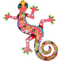 Home Décor Eight Inch Pink Metal Gecko - Caribbean Craft - £20.93 GBP