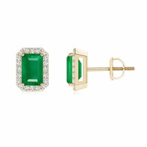 Authenticity Guarantee 
ANGARA Emerald-Cut Emerald Stud Earrings with Diamond... - £1,103.09 GBP