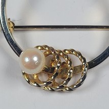 Vintage Bergere Round Circle Brooch 12kt GF with faux pearl signed  - £10.94 GBP