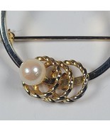Vintage Bergere Round Circle Brooch 12kt GF with faux pearl signed  - £11.06 GBP