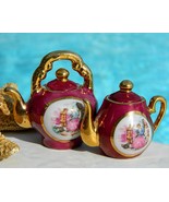 Vintage Porcelain Miniature Teapots Courting Couple Medallion Japan - £22.10 GBP