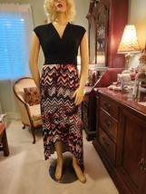 Apt 9 Sz L Knit Maxi Dress Black Top High Low Skirt Black White Pink Che... - $17.82