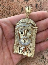 Jesus Anhänger Rund Geschliffen Künstlicher Diamant 2 &quot; 14K Vergoldet 925 - £160.39 GBP