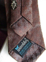 Wembley Brown Silver Shimmery Skinny Tie Vintage Stars and Embroidered Logo 60s - £15.30 GBP