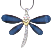 Blue Crystal Dragonfly Pendant Necklace White Gold - £11.15 GBP