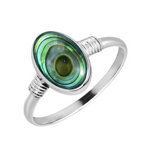 Simply Captivating Oval Shaped Abalone Shell Sterling Silver Band Ring-9 - £11.67 GBP