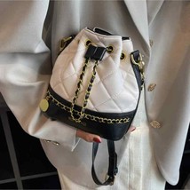 Women&#39;s Faux Leather Lingge Fashion Bucket Rope Shoulde White Bag - $17.64