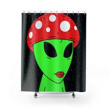 Mushroom Head Green Alien Visitor w/ Red Lips Shower Curtains - $60.02