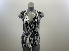 Ricki&#39;s Womens V Neck Sleeveless Blouse Medium Black White Wrap Polyeste... - $10.86 CAD