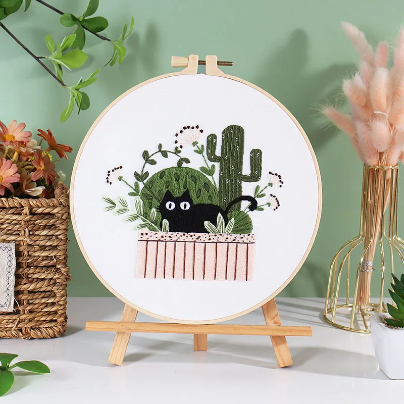 Black Cat Cross Stitch Kit with Instructions DIY Plant -without hoop C2 - €7,19 EUR