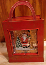 Christmas Santa Snow Scene Handbag Snow Globe Lights Water Sounds Snowflakes - £15.38 GBP