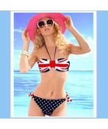 British Flag 2 Piece Bikini Summer Swim Suit with Padded Cups &amp; Side Ties - £33.53 GBP