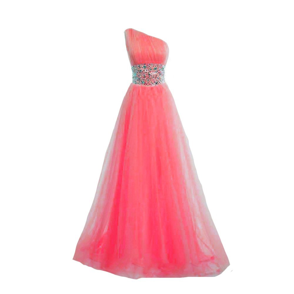 Kivary Women's Tulle One Shoulder A Line Bling Bling Beaded Sequins Crystals Lon