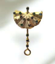 VTG Antique Parasol Umbrella Multi Rhinestone Gold Tone Pin Brooch - £36.60 GBP