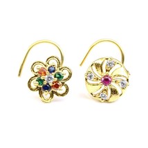 2pc Set Margarita Floral Chapado en Oro Indio Pendientes para Nariz Cz Twisted L - £10.41 GBP