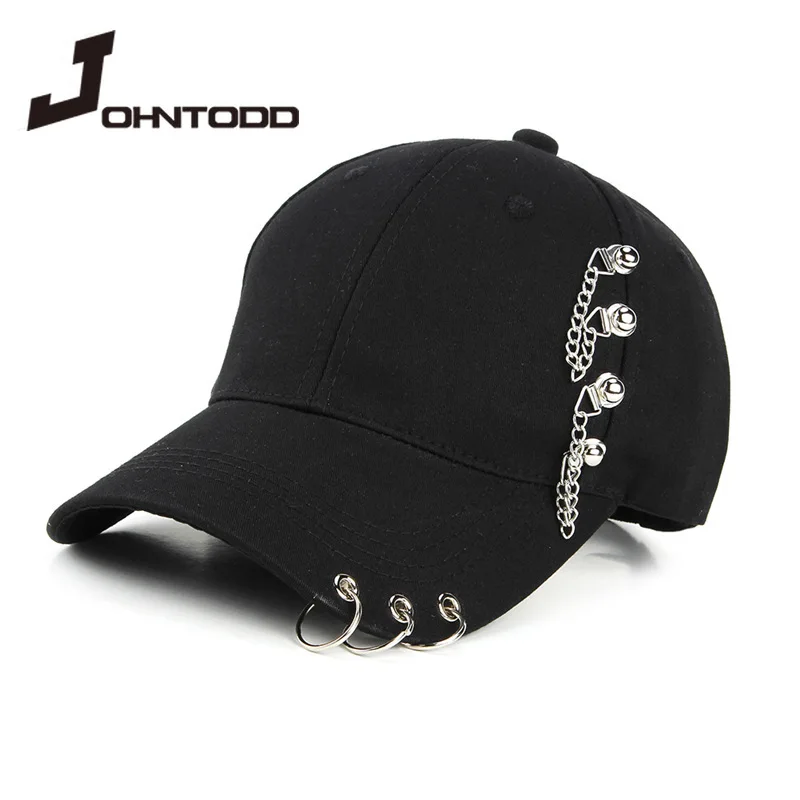 embroidered iron chain solid color baseball cap unisex ladies men boys girls sun - £11.33 GBP