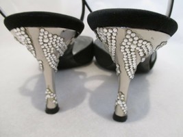 RODO Black Satin Slingbacks with Silver Crystal Embellished Heels - Size 40 - £143.54 GBP