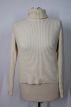 LL Bean S Ivory 100% Cotton Rib-Knit Turtleneck Sweater - $25.41