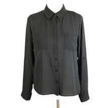 Monteau Womens Shirt Size Medium M Black Sequin Sheer Long Sleeve Norm Core - £12.94 GBP