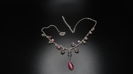 Vintage Silver Pink Stone Bib Necklace 16&quot; - £7.74 GBP