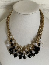 Talbots Pearl Black Crystal Cluster Bead Gold Tone Bib Choker Necklace New - £15.04 GBP