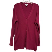 Denim &amp; Company Womens Sweater Pink 1X Ribbed Knit Cardigan Button Long ... - £19.77 GBP