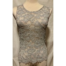 Lew Magram Vintage Silver Stretch Lace Top Cami Scallop Bottom  - $22.00