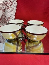 Vintage Southern Potteries Blue Ridge Rustic Plaid 4 Teacups Cups Yellow Brown - £11.87 GBP