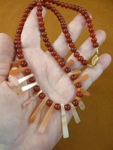 v300-11 mini fan style Orange Calcite + red Carnelian gemstone bead 21&quot; Necklace - £25.48 GBP