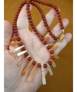 v300-11 mini fan style Orange Calcite + red Carnelian gemstone bead 21&quot; ... - £24.88 GBP