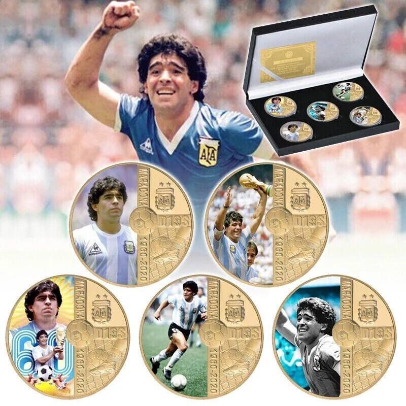 Diego Maradona Argentina Soccer Legend 5pcs Gold Plated Coins Set - £38.55 GBP
