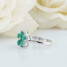 1.50Ct Pear Cut Green Emerald Flower Engagement Ring 14K White Gold Finish - £87.94 GBP