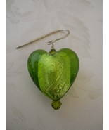 Earrings: Olive Green Foil-Lined Glass Hearts With Swarovski Crystals; S... - £15.80 GBP