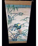 Vintage Painted Bird Floral Flowers Wall Hanging Bamboo Scroll Tropical ... - £14.10 GBP